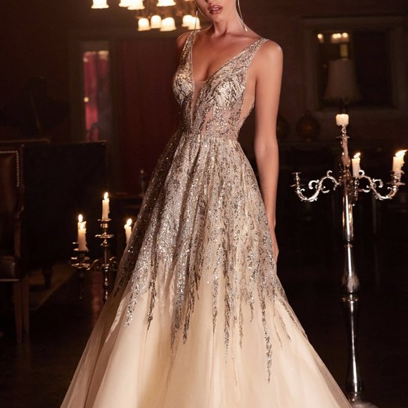 Cinderella Dresses & Skirts - CHAMPAGNE  COLOR PROM PARTY FORMAL EVENING A-LINE BEADED SHIMMER BALL GOWN CD135